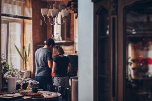 Man and woman cooking